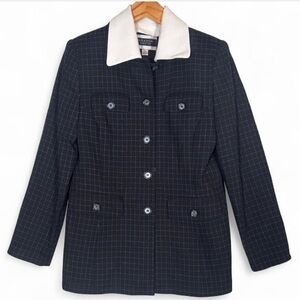 Vintage Amanda Smith Black Windowpane Blazer White Collar Shoulder Pads Size 6